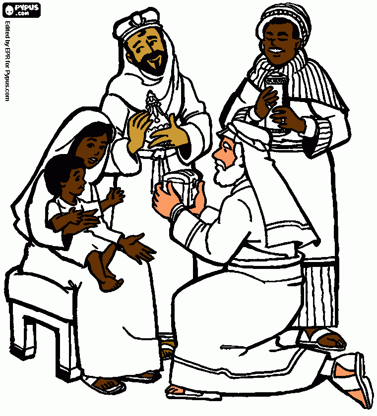 3 Wise Men Toddler JESUS coloring page