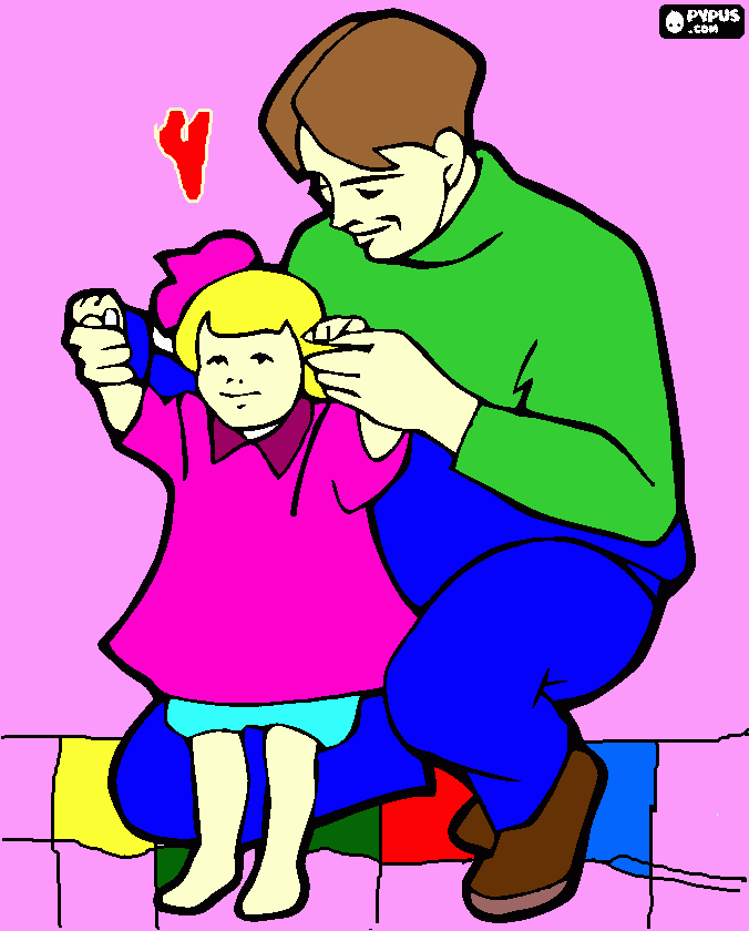 A daddy helping a little girl walk coloring page