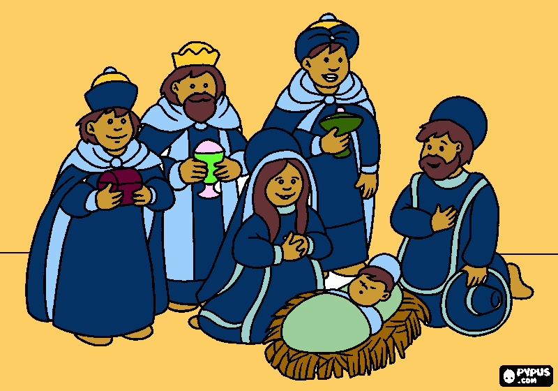 Admoration of the Magi from the Eaast to Infant Jesus coloring page