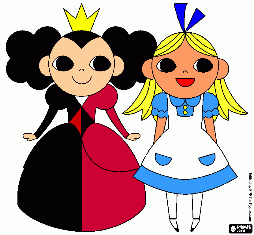 alice in wonderland and the Red Queen coloring page