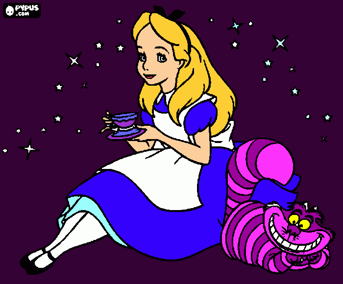 alice in wonderland with teacup coloring page