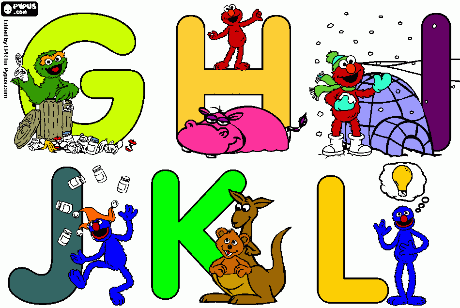 alphabet G-L coloring page