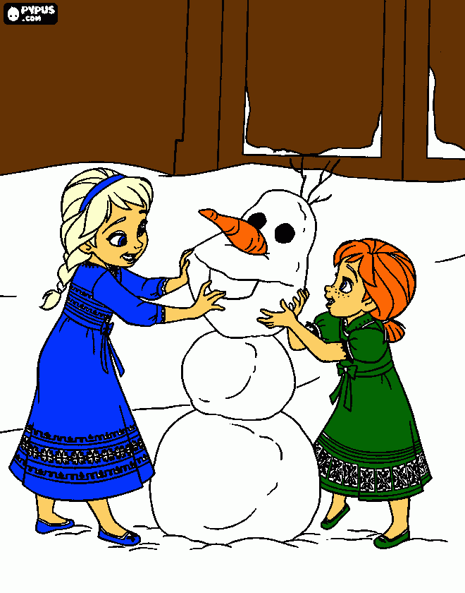 anna, elsa, and olaf coloring page