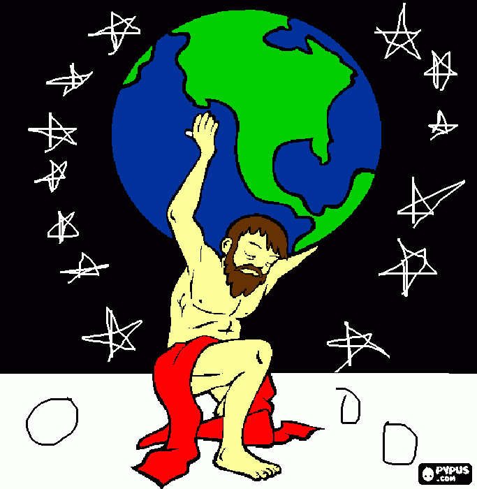 Atlas, titan in greek mythology that holds the earth in his shoulders coloring page