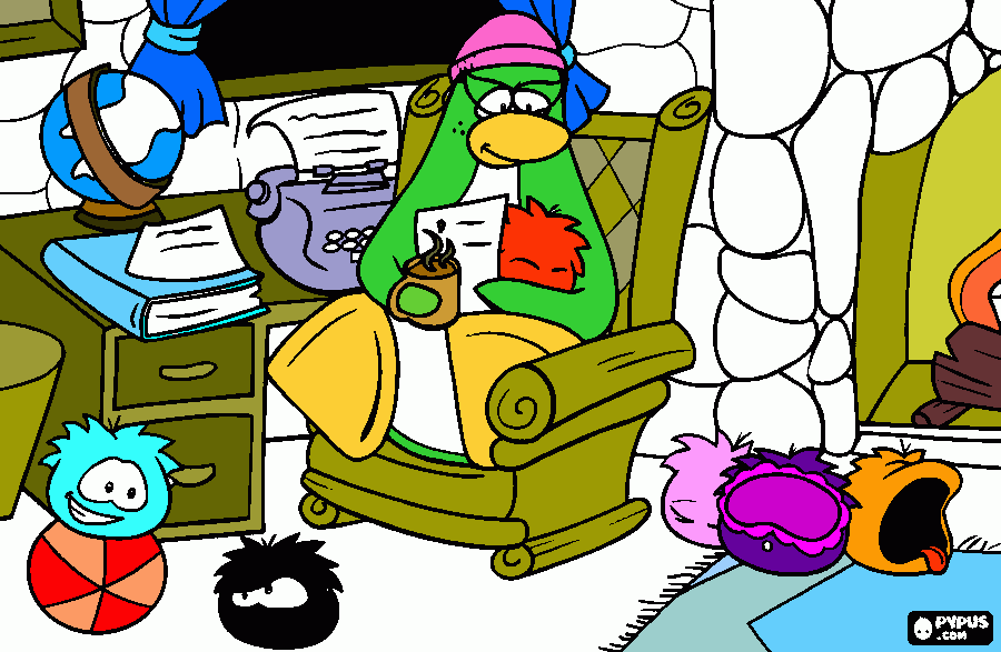 Aunt Arctic has tea with her puffles coloring page