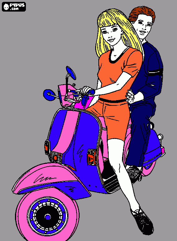 barbi si iubitul ei pe scuter coloring page