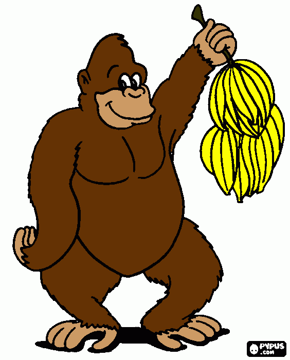 Big gorilla very happy with its cluster of bananas...  coloring page