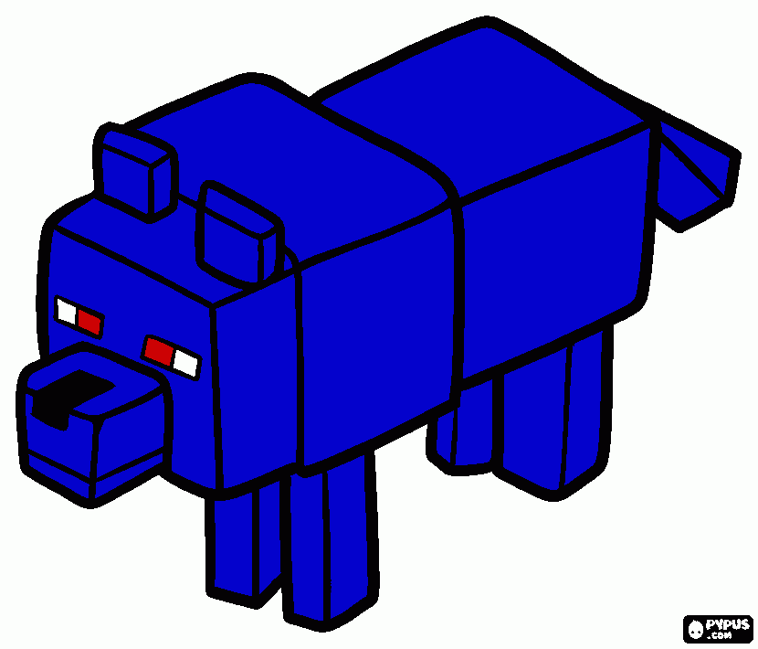 Blue wolf in minecraft coloring page
