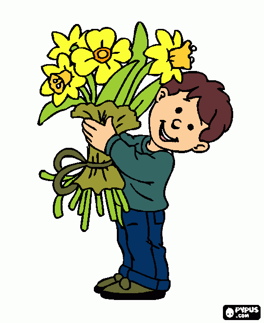 boy with flowers coloring page
