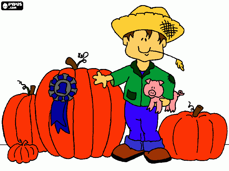 Boy with pumpkins coloring page