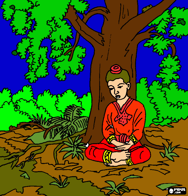 Buddha under tree coloring page