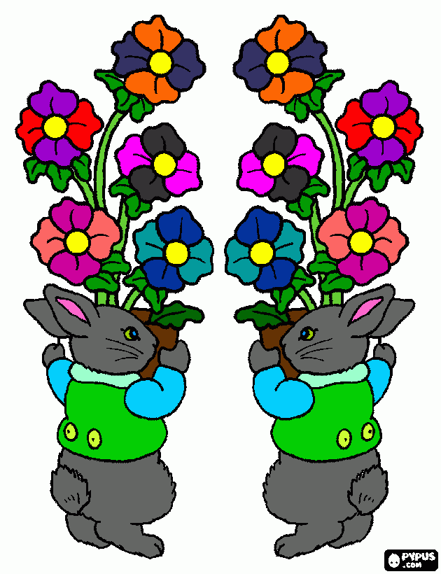 bunnies and flowers coloring page