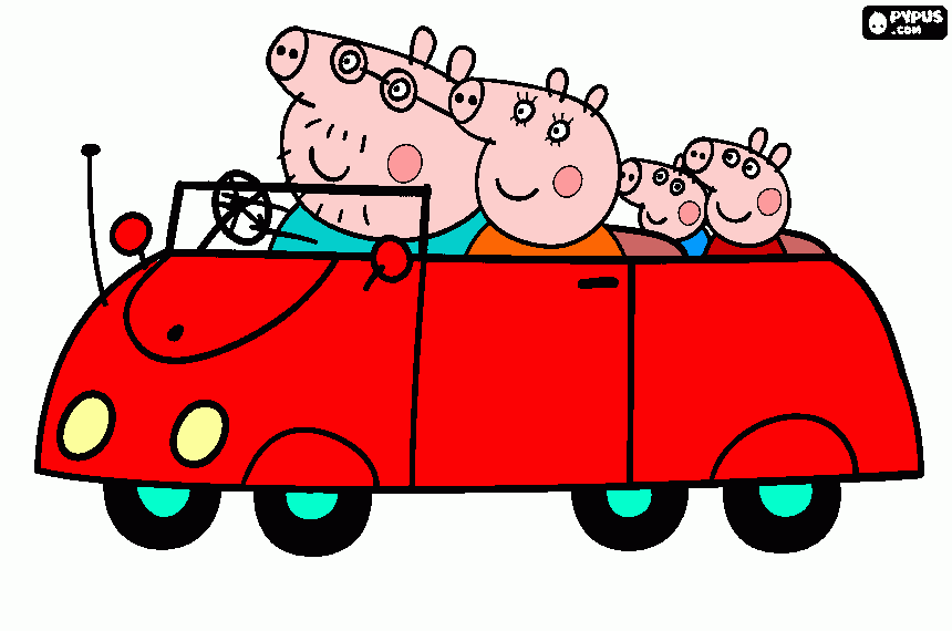 car family pig coloring page