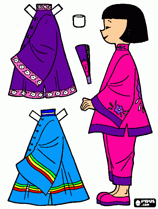Chinese girl costume coloring page