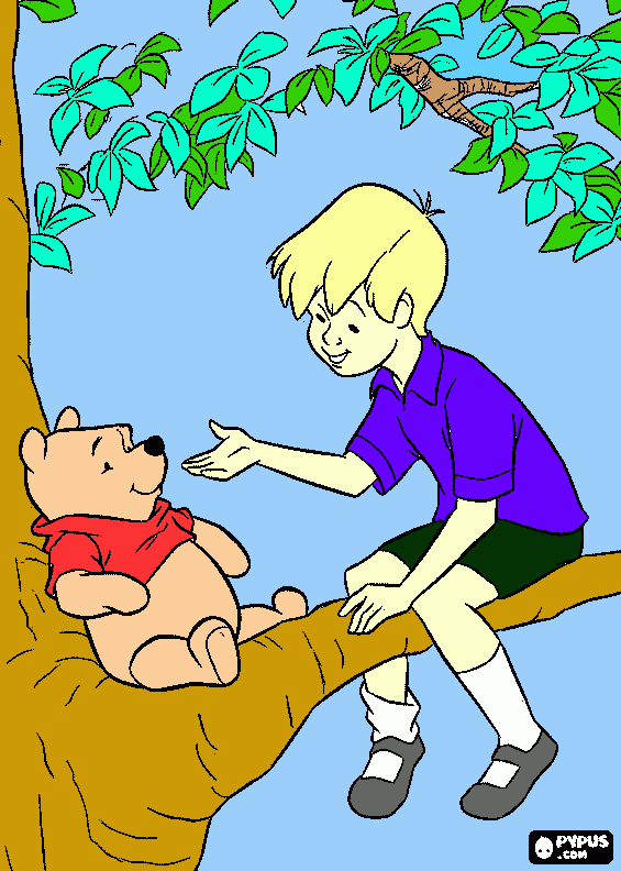 Chris rob and pooh coloring page