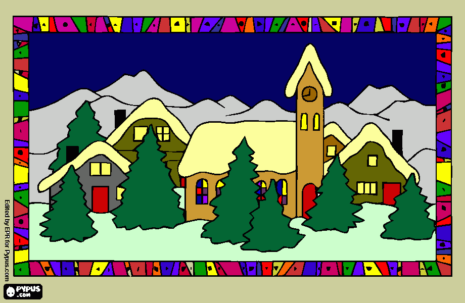 Christmas village coloring page