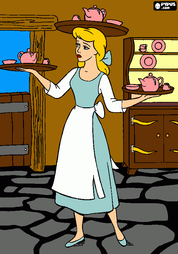 Cinderella in th kitchen coloring page
