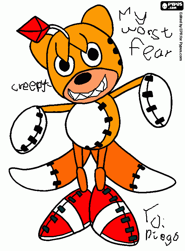 creepy doll that looks like tails.his name is TAILS DOLL. coloring page