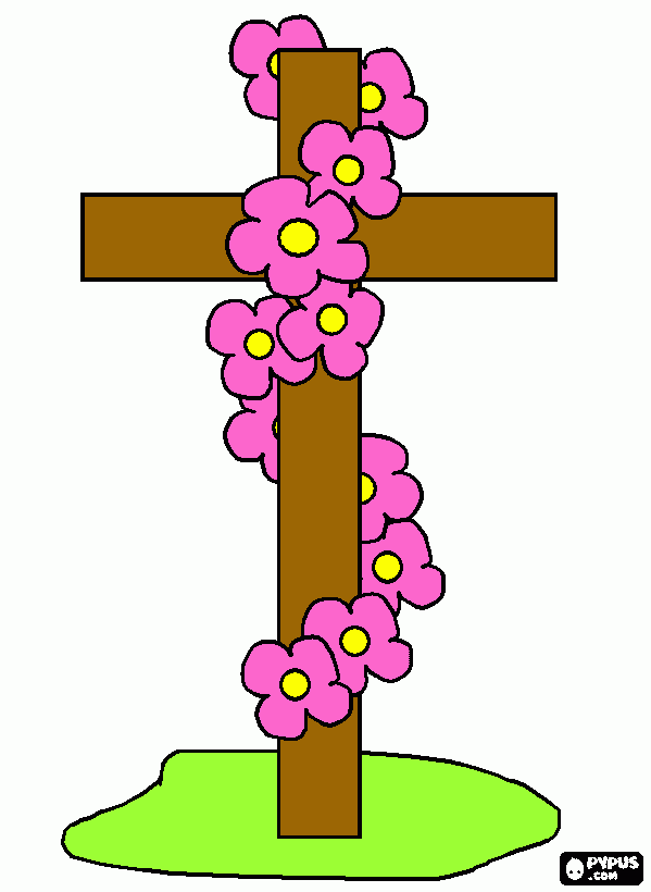 Cross with flowers coloring page
