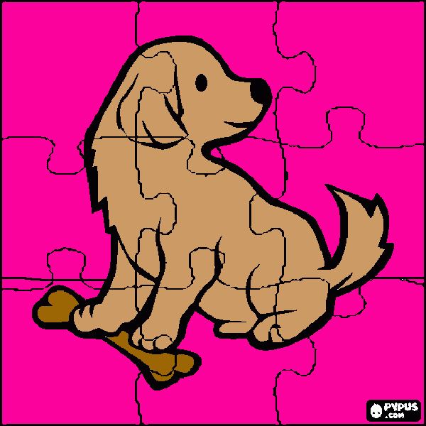 cute puppy with a PEANUT BUTTER bone coloring page