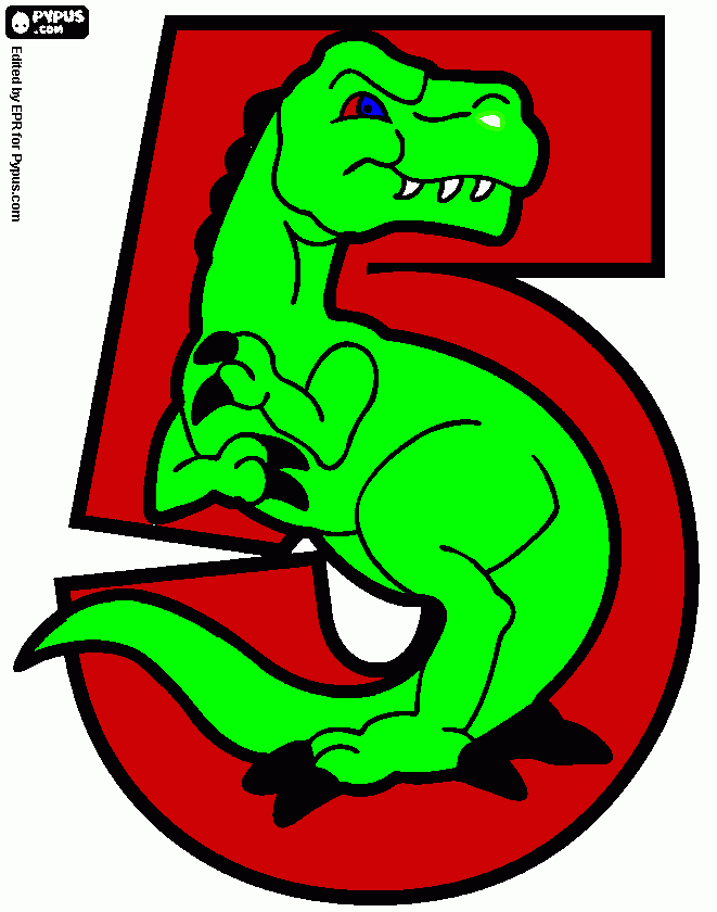 dino in a number five coloring page