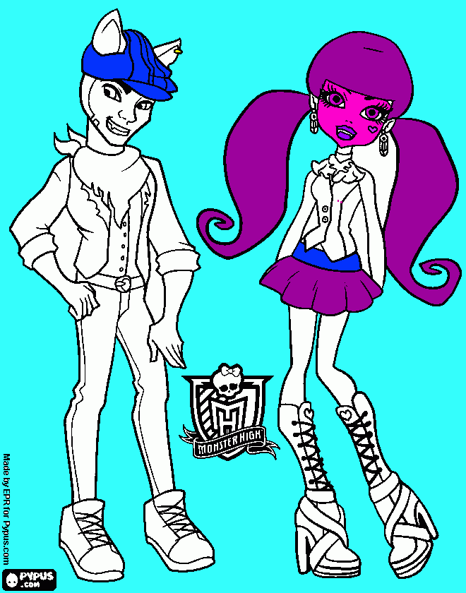 draculaura and clawd coloring page