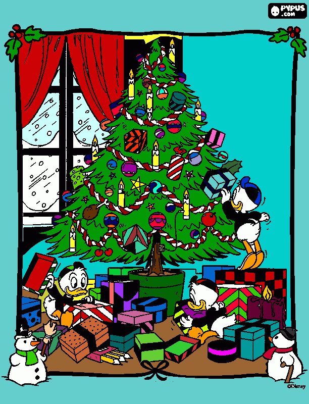 ducks at christmas coloring page