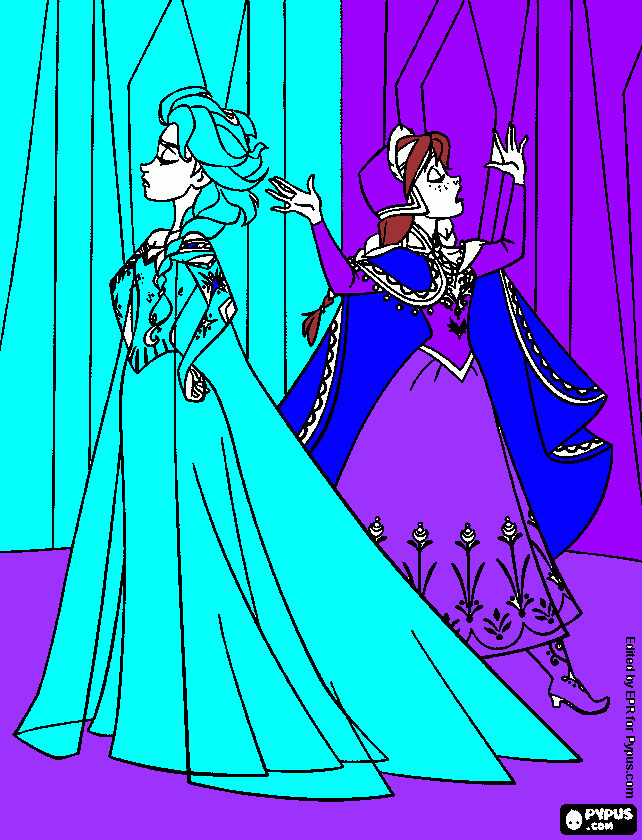 Elsa and Anna drawing coloring page