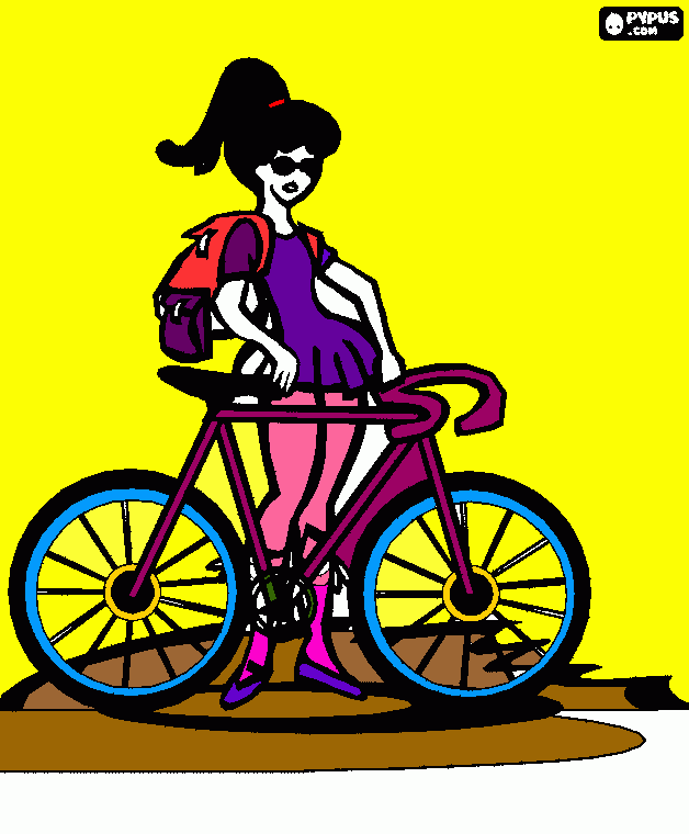 Fata langa bicicleta coloring page