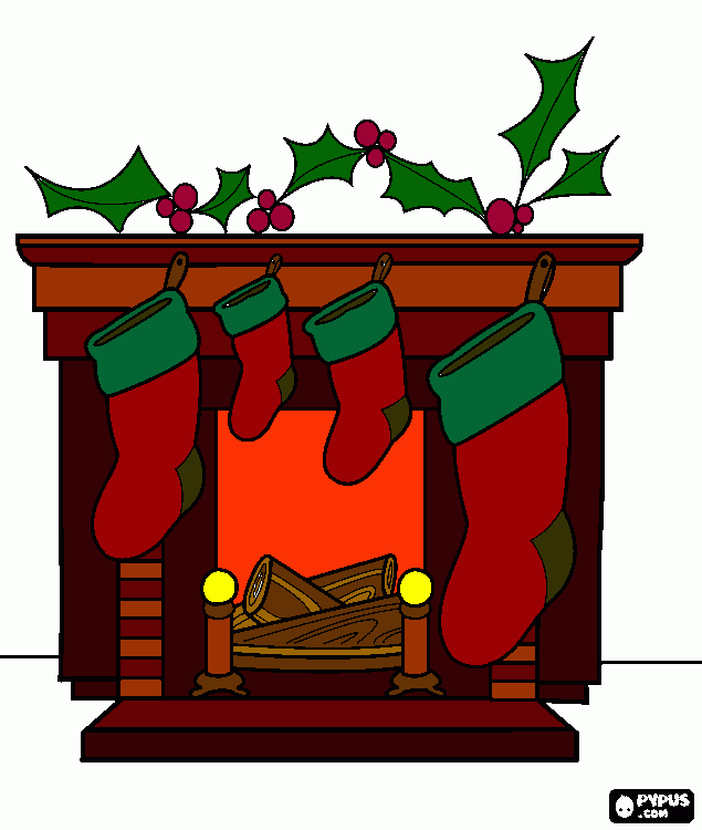 Fireplace with Christmas Stockings coloring page