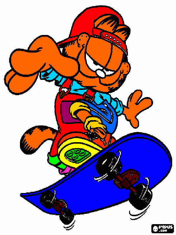 garfield on a skateboard coloring page
