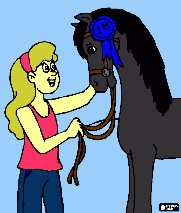 girl with champion horse coloring page