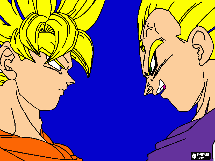 Goku (Super Saiyan) vs Vegeta (Super Saiyan) coloring page