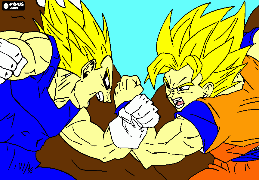Goku and Vegeta Fight coloring page