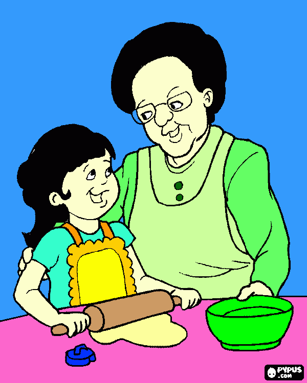 Grandmother with granddaughter coloring page