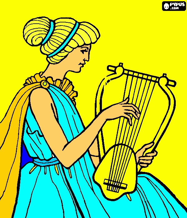 greek girl with harp. coloring page