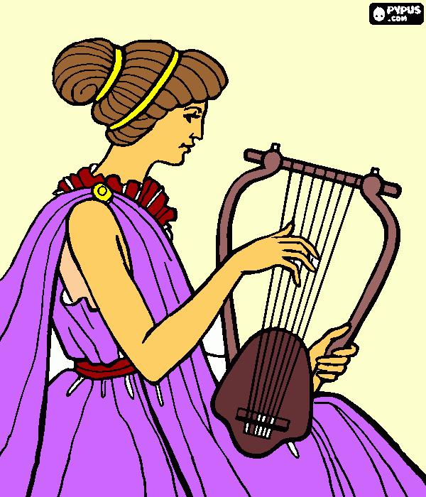 Greek Lady Playing Lyre coloring page