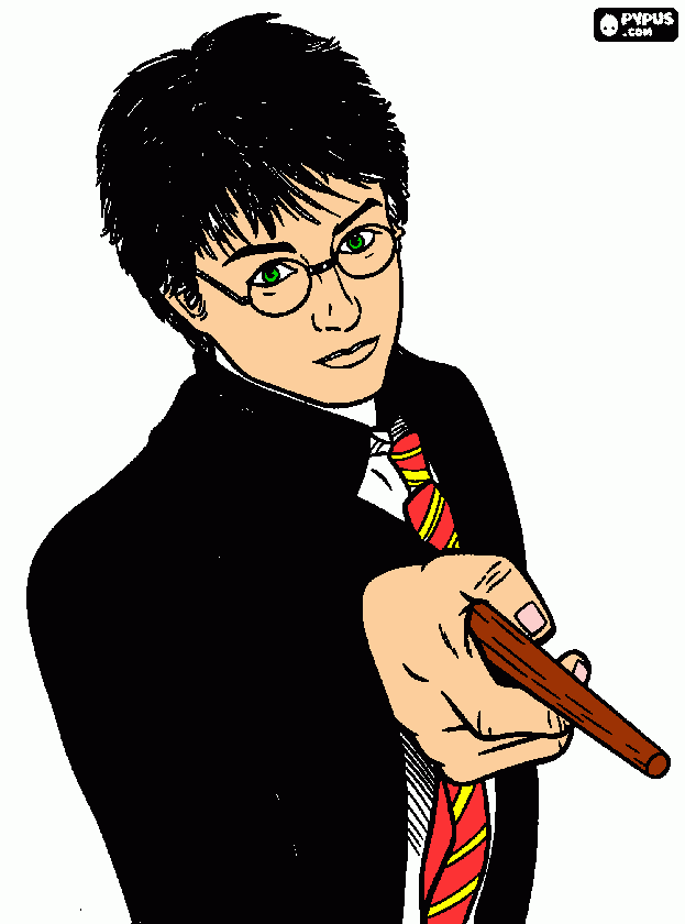 Harry Potter and his wand coloring page