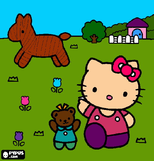 hello kitty farm coloring page