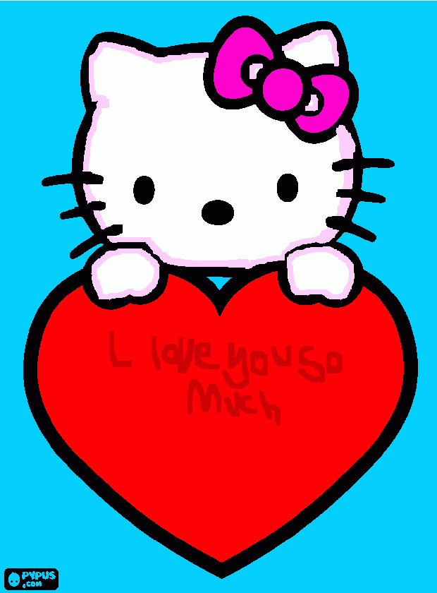 hello kitty love heart coloring page