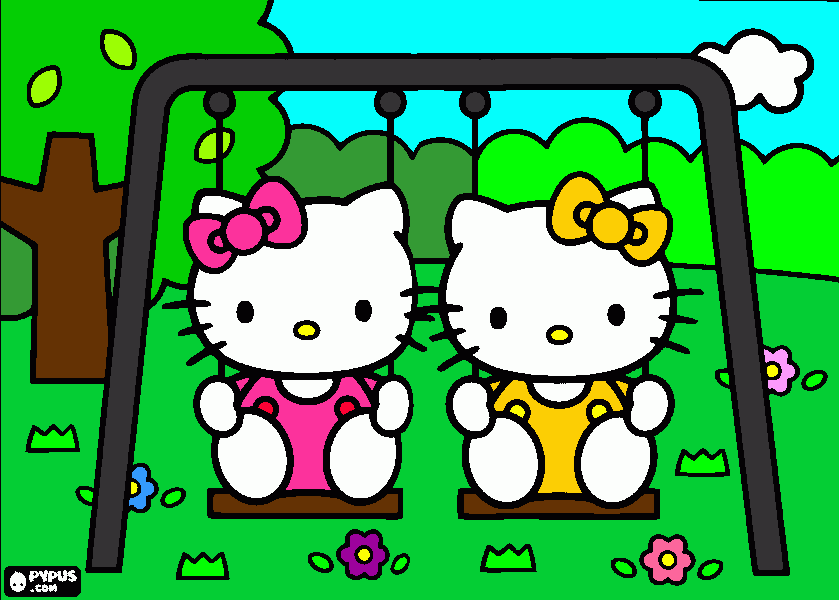 hello kitty sisters  coloring page