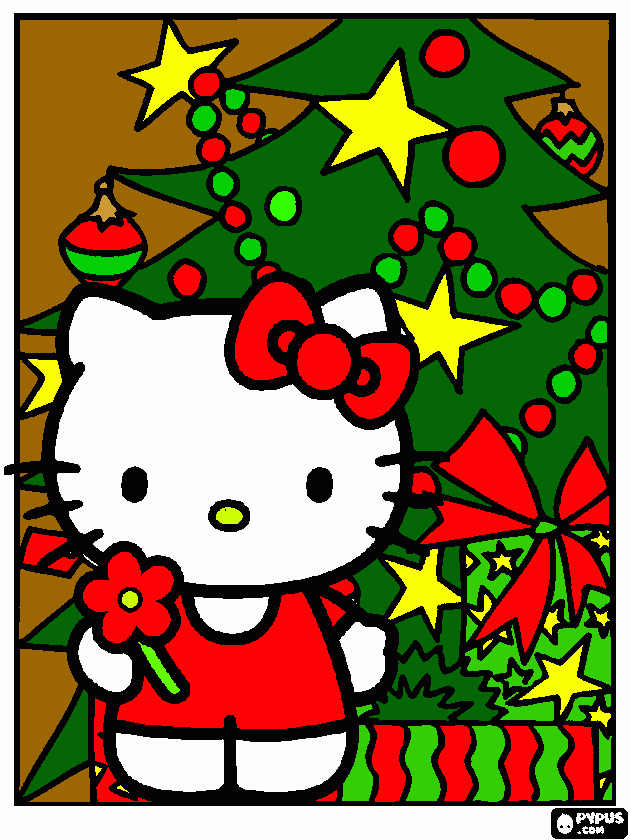 Hello Kitty wishes you a Merry Christmas coloring page
