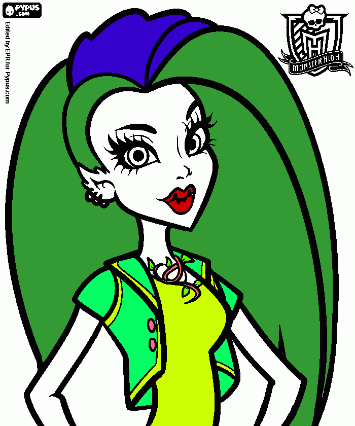 HER HAIR IS BLUE AND GREEN coloring page
