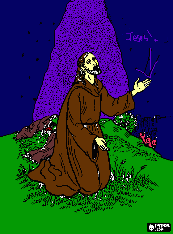 Jesus praying in the garden coloring page