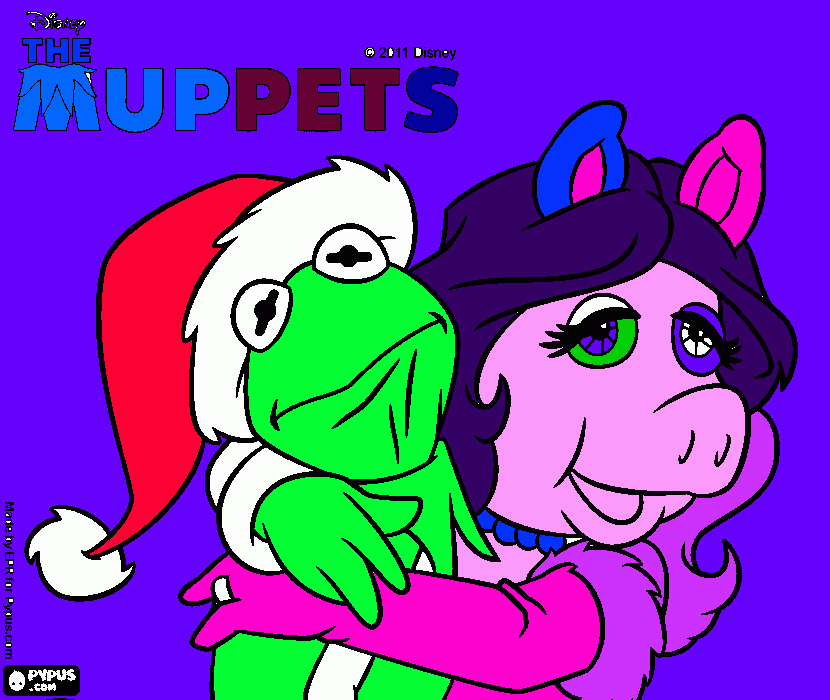 Kermit the Frog and Miss Piggy have Christmas coloring page