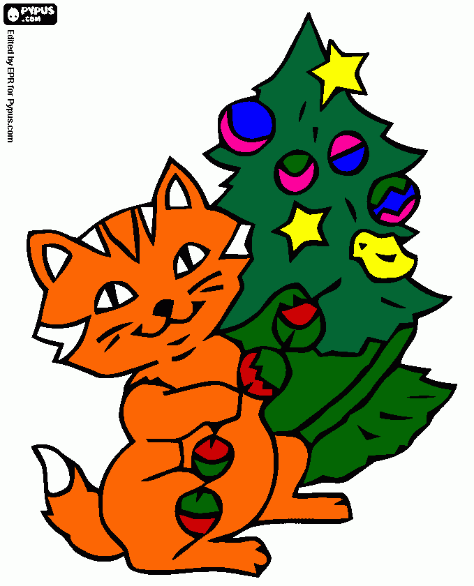 Kitten and Tree coloring page