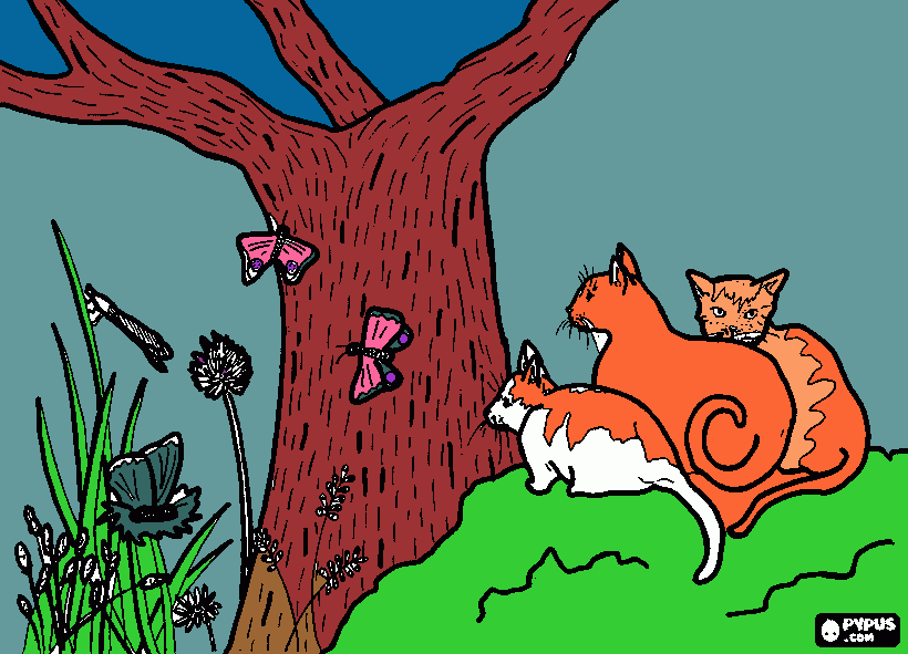 kittens on a bush coloring page