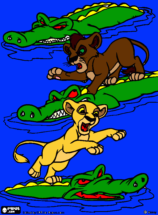 kovu and kiara crocodiles coloring page
