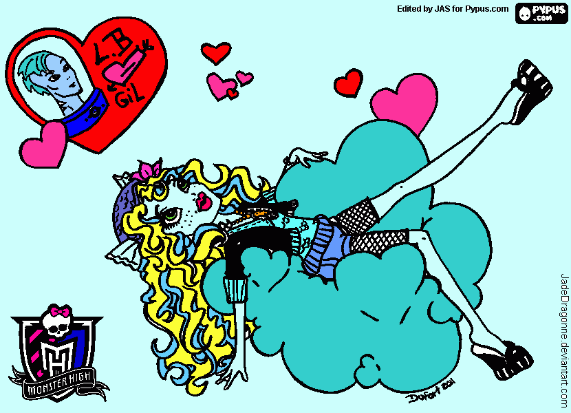 Lagoona Blue sitting on a cloud dreaming of her boyfriend gill coloring page