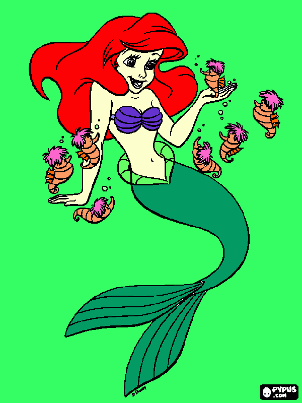 little mermaid and seahorses coloring page